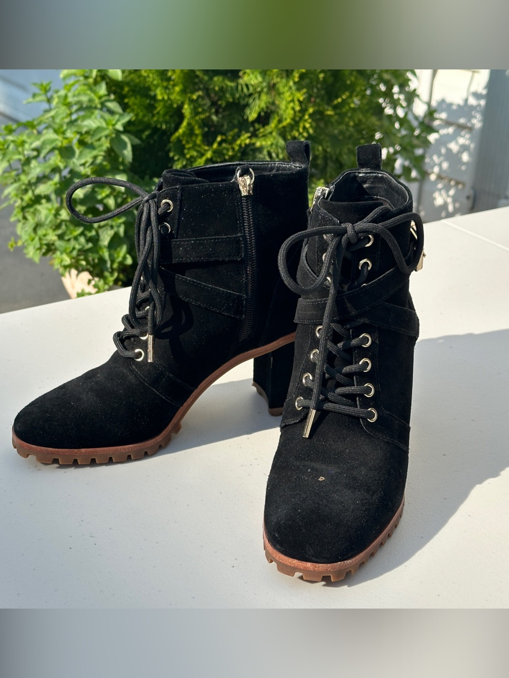 White House Black Market Black Suede Lace-Up Ankle Boots